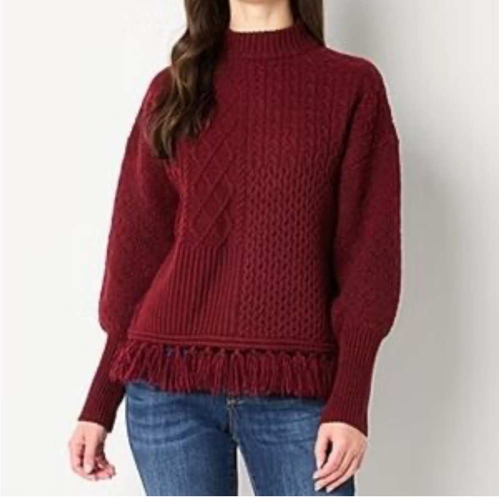 FRYE AND CO. Maroon Turtleneck Sweater with Fringe